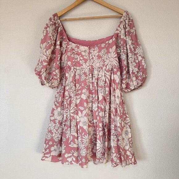 By Together Vintage Look Romantic Floral Puff Sleeve Soft Pink Dress Size M - Picture 9 of 11